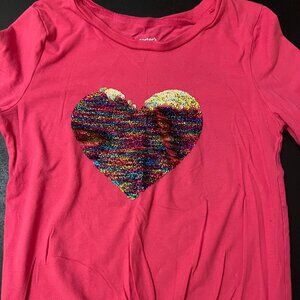 Carters, Kids hot pink long sleeve tee with sequin heart, size 8